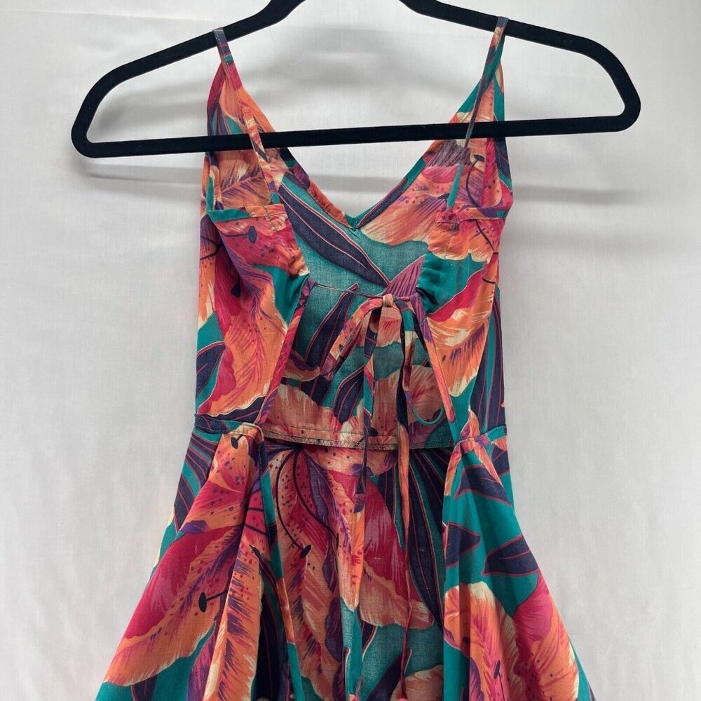 Blind Faith Dress Size S Floral Wrap Knee Length Backless Sleeveless Pink Green - Picture 5 of 11